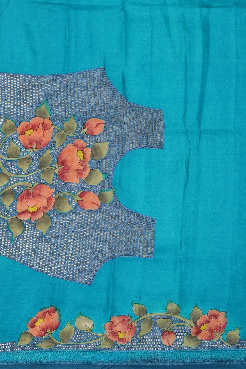 Image of Tussar Silk Ocean Blue Saree